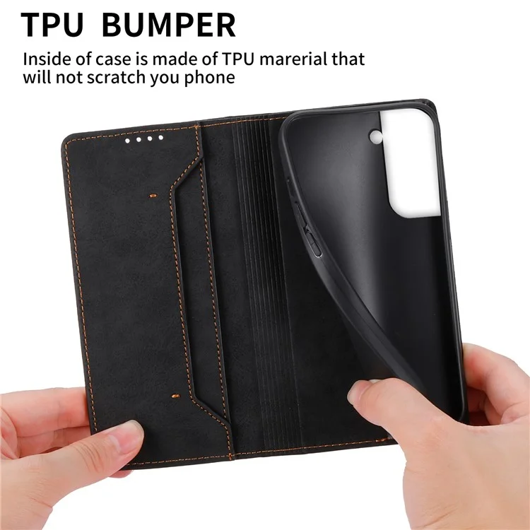 DF-05 для Samsung Galaxy S21 FE 5G PU Leather Business Case Stand RFID Blocking Wallet Phone Cover - Black