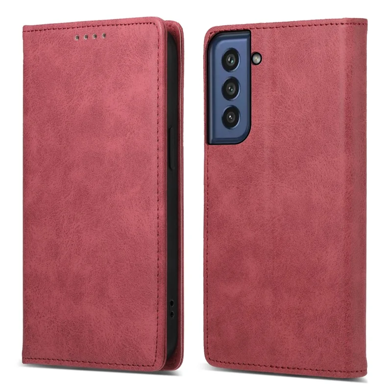 DF-05 para Samsung Galaxy S21 FE 5G Funda de Cartera de Negocios de Cuero PU con Soporte Bloqueo RFID - Rojo