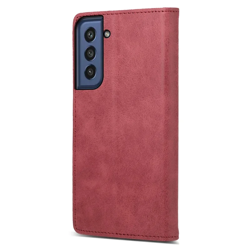 DF-05 para Samsung Galaxy S21 FE 5G Funda de Cartera de Negocios de Cuero PU con Soporte Bloqueo RFID - Rojo