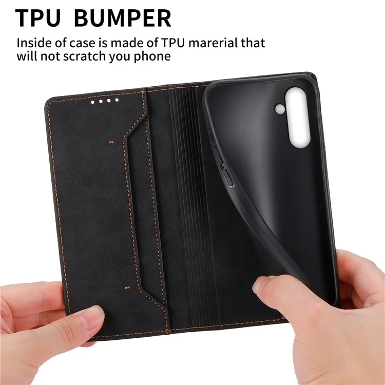 DF-05 Para Samsung Galaxy A14 4G / 5G Capa de Couro PU RFID Blocking Phone Cover com Suporte Carteira - Preto