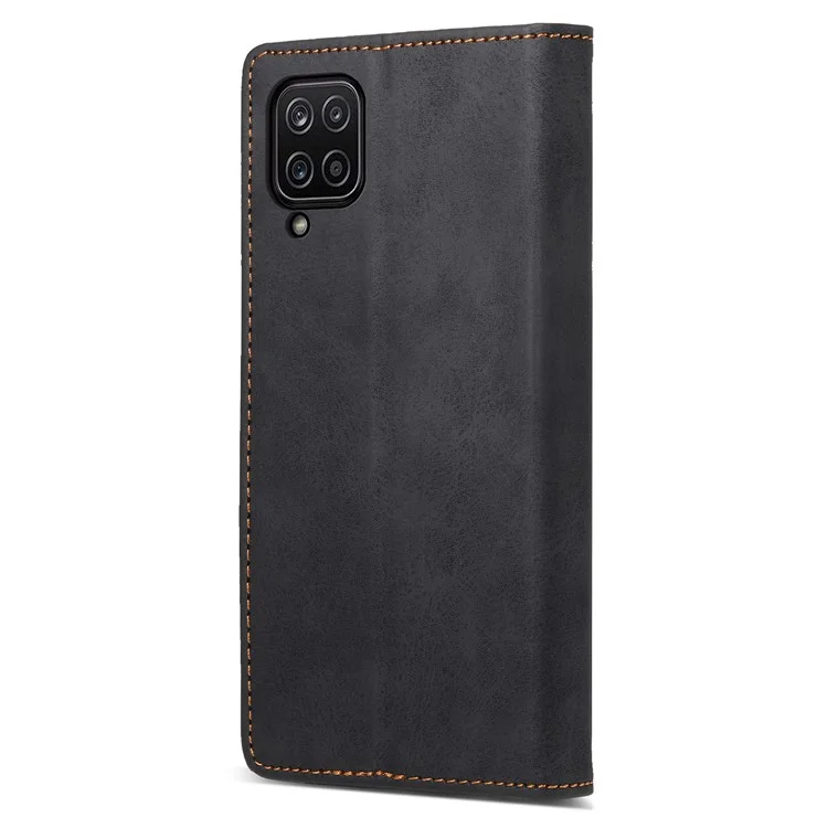 DF-05 For Samsung Galaxy A12 Stand PU Leather Phone Cover RFID Blocking Wallet Phone Case - Black