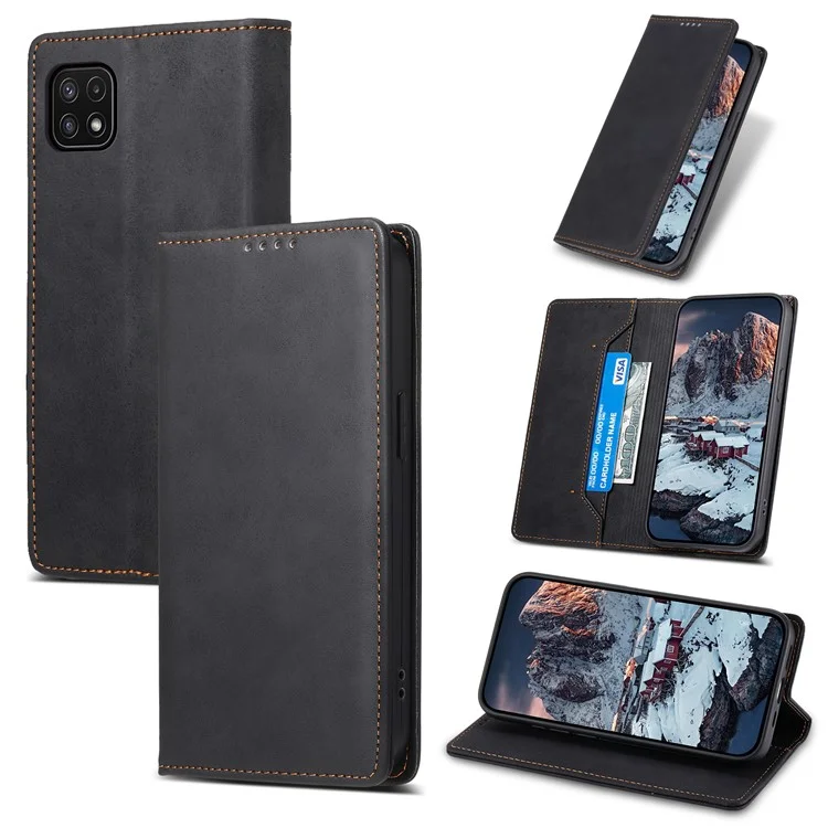 DF-05 Para Samsung Galaxy A22 5G (Versão da UE) Caso de telefone carteira de bloqueio RFID Capa de couro Suporte Antiimpacto - Preto