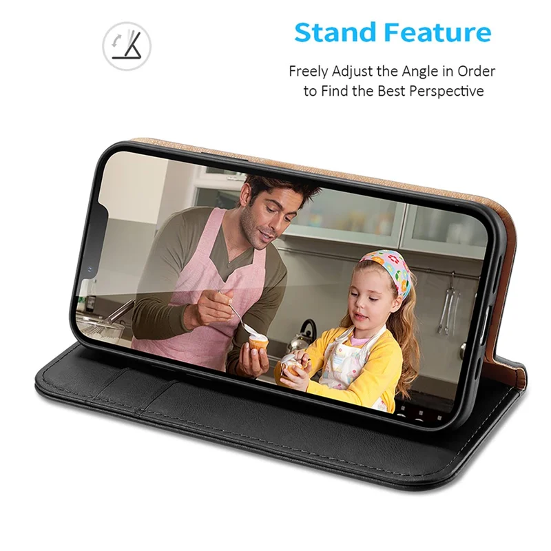 DUX DUCIS Hivo Series for iPhone 15 RFID Blocking Cowhide Leather Phone Case Stand Wallet Cover - Black