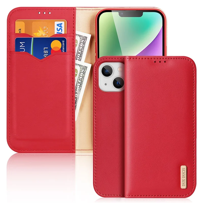 Étui de téléphone en cuir de vache DUX DUCIS Hivo Series pour iPhone 15 avec blocage RFID - Rouge