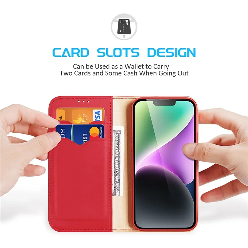 Étui de téléphone en cuir de vache DUX DUCIS Hivo Series pour iPhone 15 avec blocage RFID - Rouge