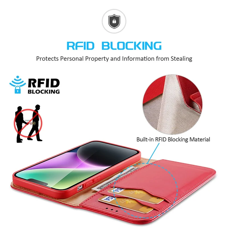 Étui de téléphone en cuir de vache DUX DUCIS Hivo Series pour iPhone 15 avec blocage RFID - Rouge