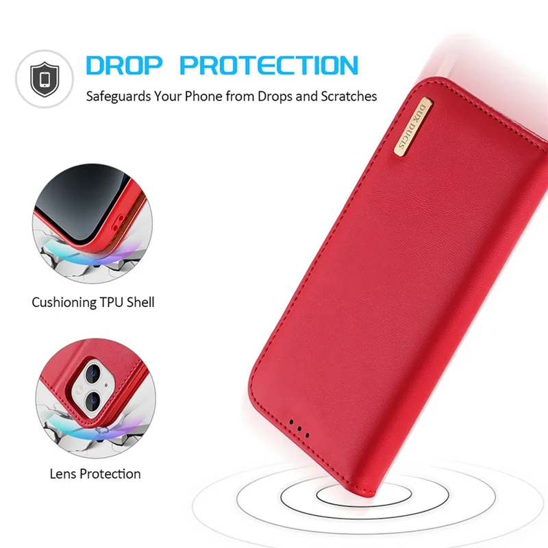 Étui de téléphone en cuir de vache DUX DUCIS Hivo Series pour iPhone 15 avec blocage RFID - Rouge