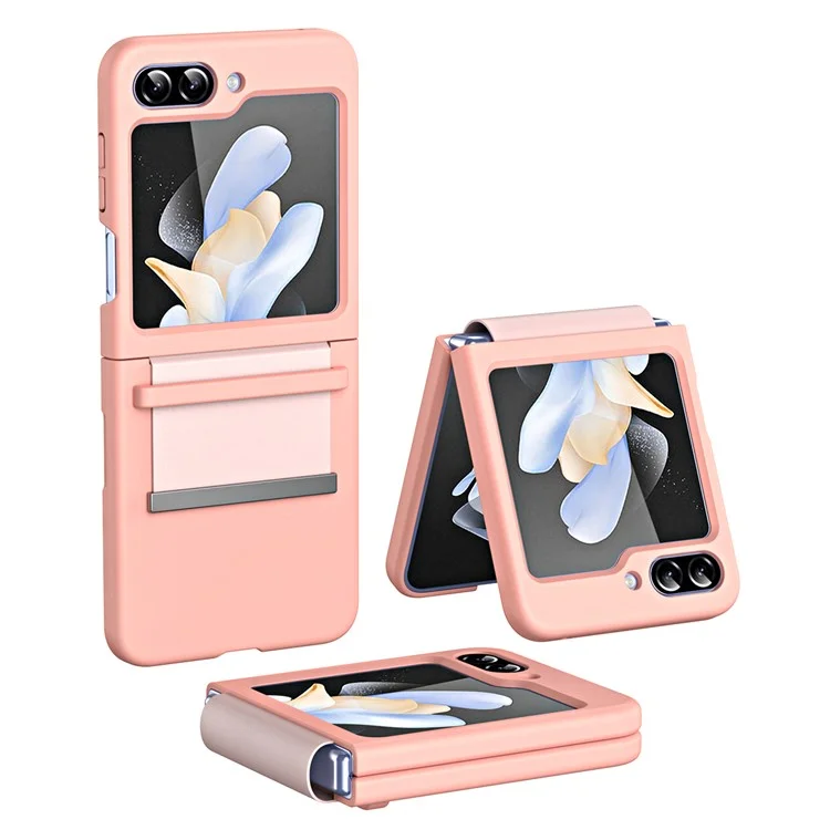 For Samsung Galaxy Z Flip5 5G Hard PC Phone Case Retractable Strap Hinge Protection Phone Cover - Pink