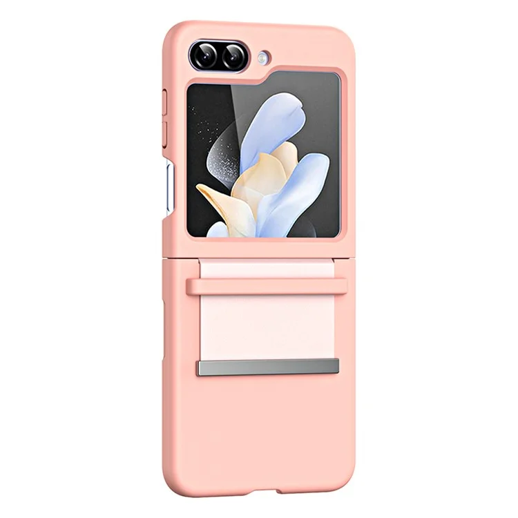 For Samsung Galaxy Z Flip5 5G Hard PC Phone Case Retractable Strap Hinge Protection Phone Cover - Pink