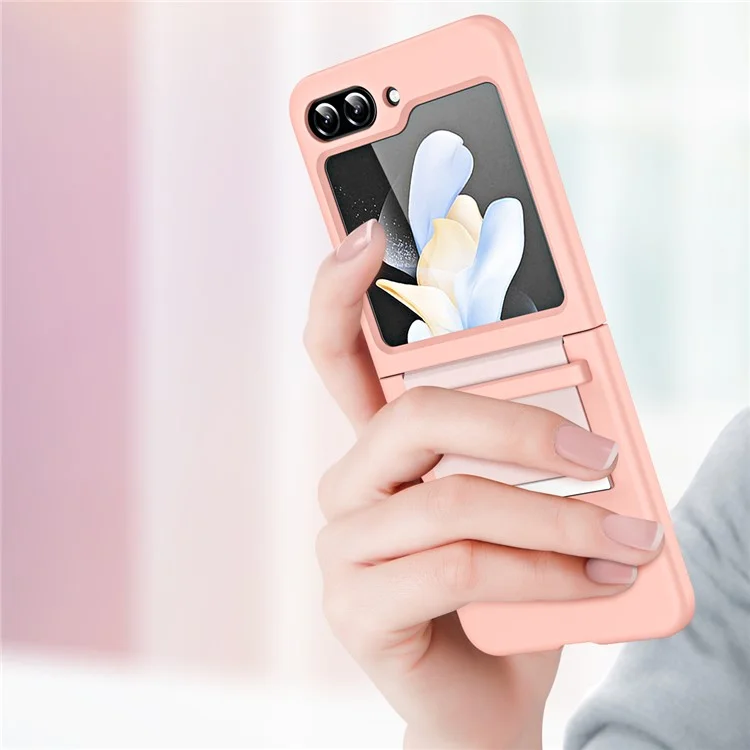 For Samsung Galaxy Z Flip5 5G Hard PC Phone Case Retractable Strap Hinge Protection Phone Cover - Pink