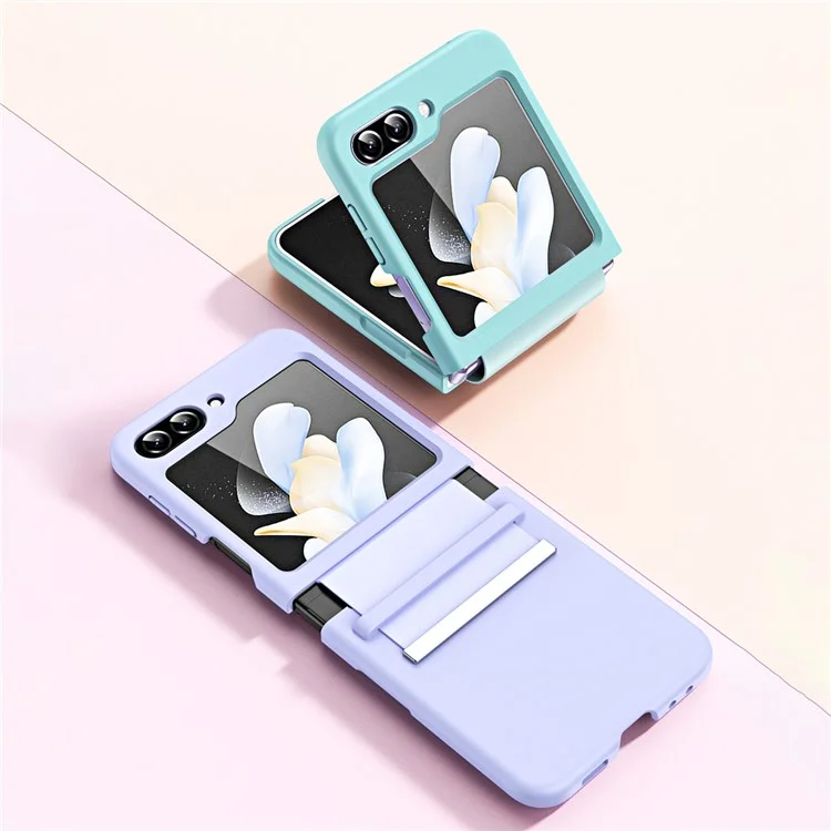 For Samsung Galaxy Z Flip5 5G Hard PC Phone Case Retractable Strap Hinge Protection Phone Cover - Pink