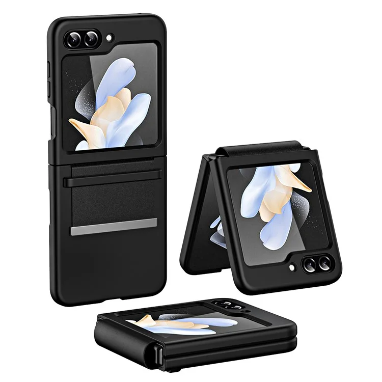 For Samsung Galaxy Z Flip5 5G Hard PC Phone Case Retractable Strap Hinge Protection Phone Cover - Black