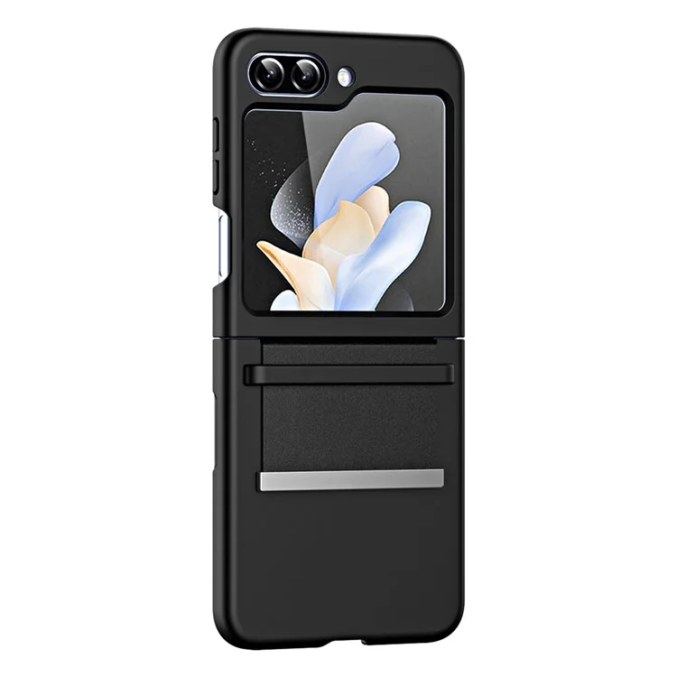 For Samsung Galaxy Z Flip5 5G Hard PC Phone Case Retractable Strap Hinge Protection Phone Cover - Black