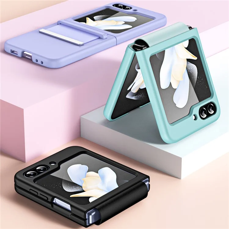 For Samsung Galaxy Z Flip5 5G Hard PC Phone Case Retractable Strap Hinge Protection Phone Cover - Black