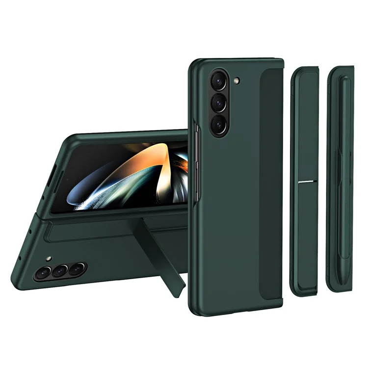 For Samsung Galaxy Z Fold5 5G Rubberized Phone Cover  Kickstand Hard PC Phone Case with Pen and Pen Holder - Green