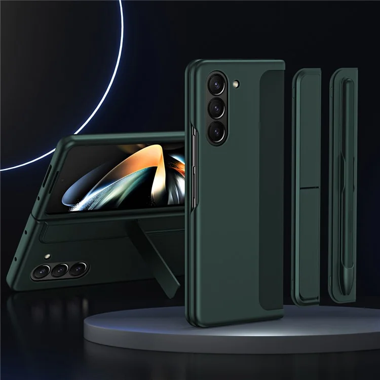 For Samsung Galaxy Z Fold5 5G Rubberized Phone Cover  Kickstand Hard PC Phone Case with Pen and Pen Holder - Green