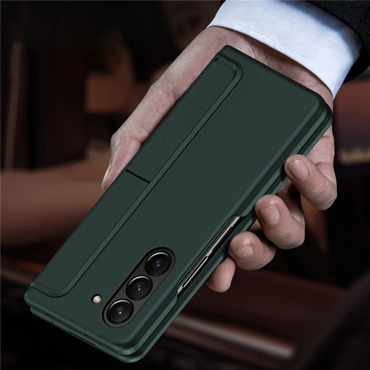 For Samsung Galaxy Z Fold5 5G Rubberized Phone Cover  Kickstand Hard PC Phone Case with Pen and Pen Holder - Green