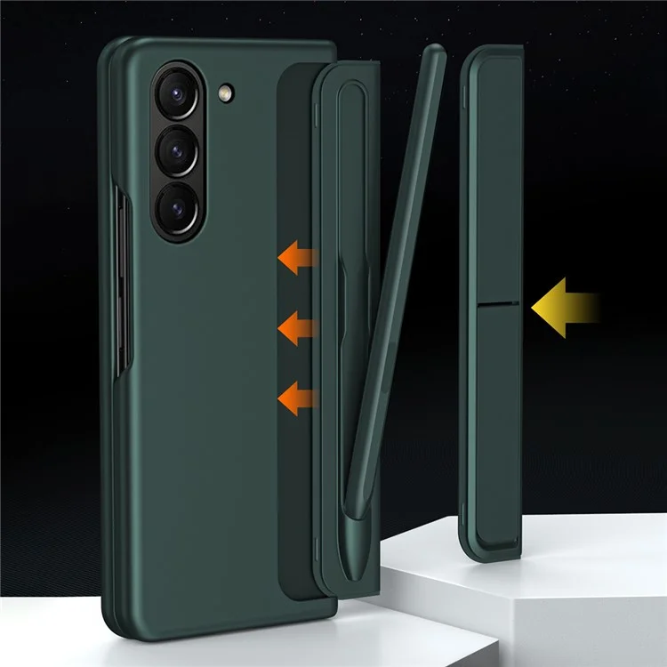 For Samsung Galaxy Z Fold5 5G Rubberized Phone Cover  Kickstand Hard PC Phone Case with Pen and Pen Holder - Green