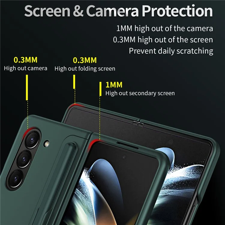 For Samsung Galaxy Z Fold5 5G Rubberized Phone Cover  Kickstand Hard PC Phone Case with Pen and Pen Holder - Green
