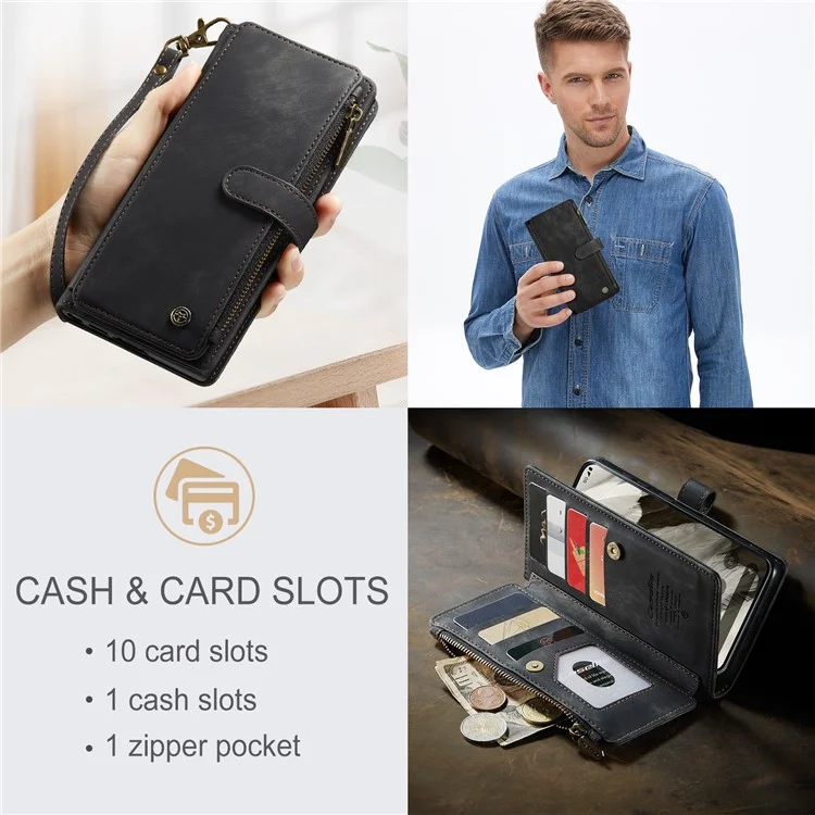 CASEME C30 Series для Google Pixel 8 Чехол-книжка с держателем и карманом на молнии из искусственной кожи с отделениями для карт - черный