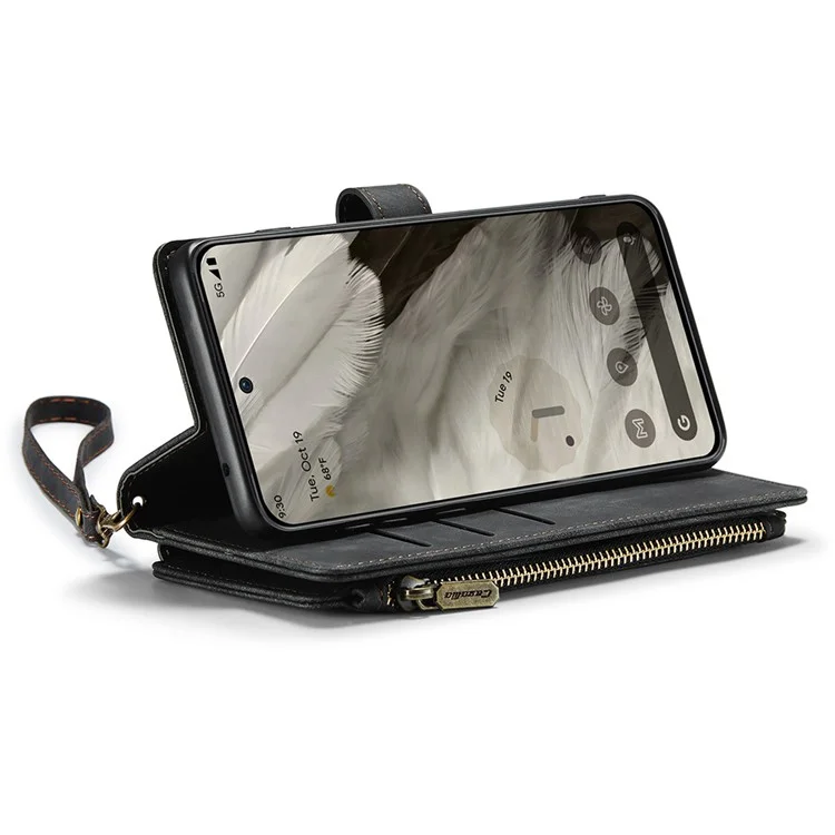 CASEME C30 Series для Google Pixel 8 Чехол-книжка с держателем и карманом на молнии из искусственной кожи с отделениями для карт - черный