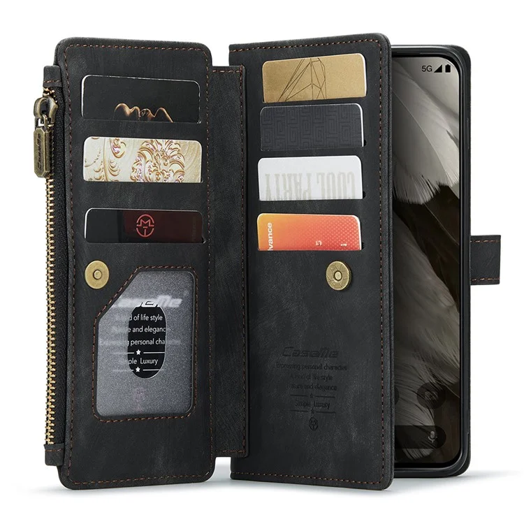 CASEME C30 Series для Google Pixel 8 Чехол-книжка с держателем и карманом на молнии из искусственной кожи с отделениями для карт - черный