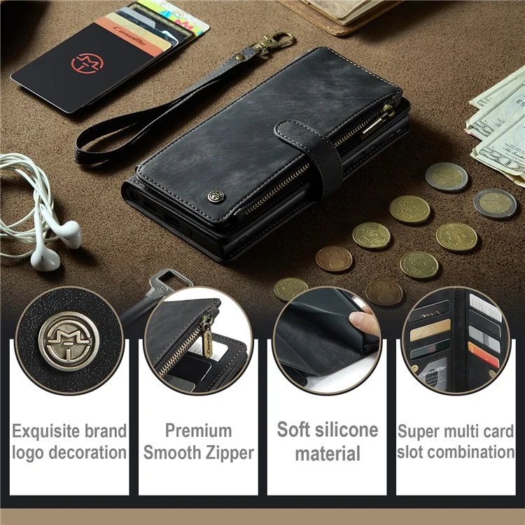 CASEME C30 Series для Google Pixel 8 Чехол-книжка с держателем и карманом на молнии из искусственной кожи с отделениями для карт - черный