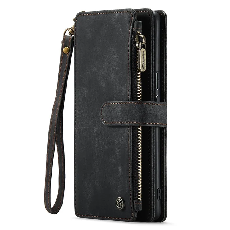 For Google Pixel 8 Pro Phone Cases with Strap CASEME C30 Zipper Multiple Card Holder PU Leather Cover - Black