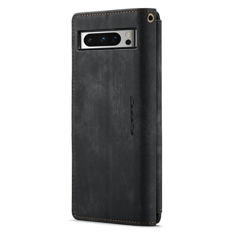 For Google Pixel 8 Pro Phone Cases with Strap CASEME C30 Zipper Multiple Card Holder PU Leather Cover - Black