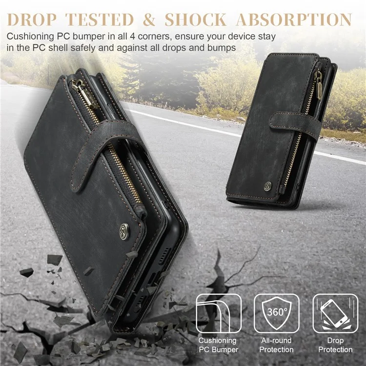 For Google Pixel 8 Pro Phone Cases with Strap CASEME C30 Zipper Multiple Card Holder PU Leather Cover - Black