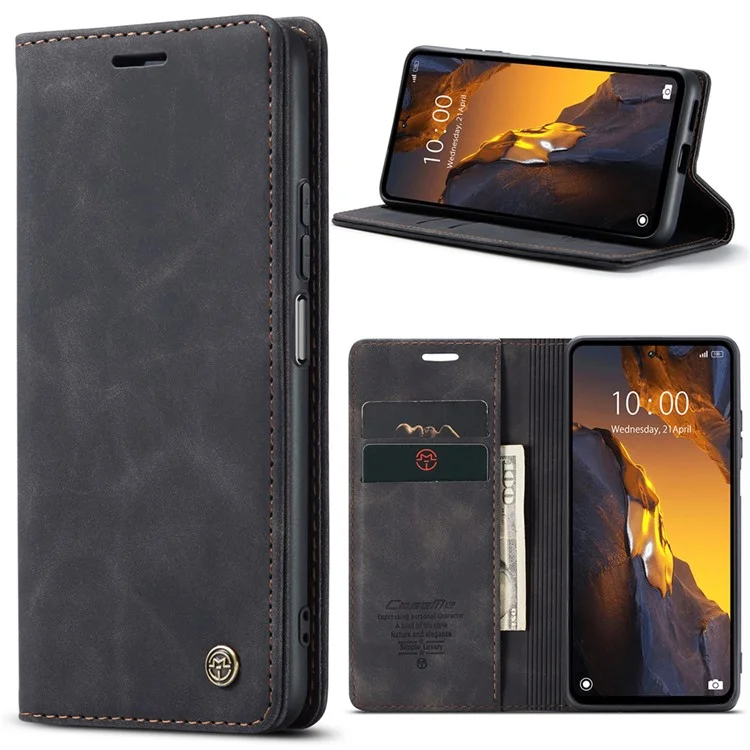CASEME 013 Series For Xiaomi Poco F5 5G / Redmi Note 12 Turbo Estuche de cartera de piel sintética Funda de teléfono con soporte - Negro