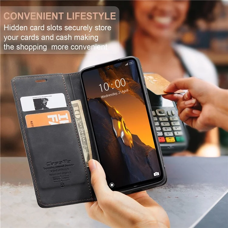 CASEME 013 Series For Xiaomi Poco F5 5G / Redmi Note 12 Turbo Estuche de cartera de piel sintética Funda de teléfono con soporte - Negro