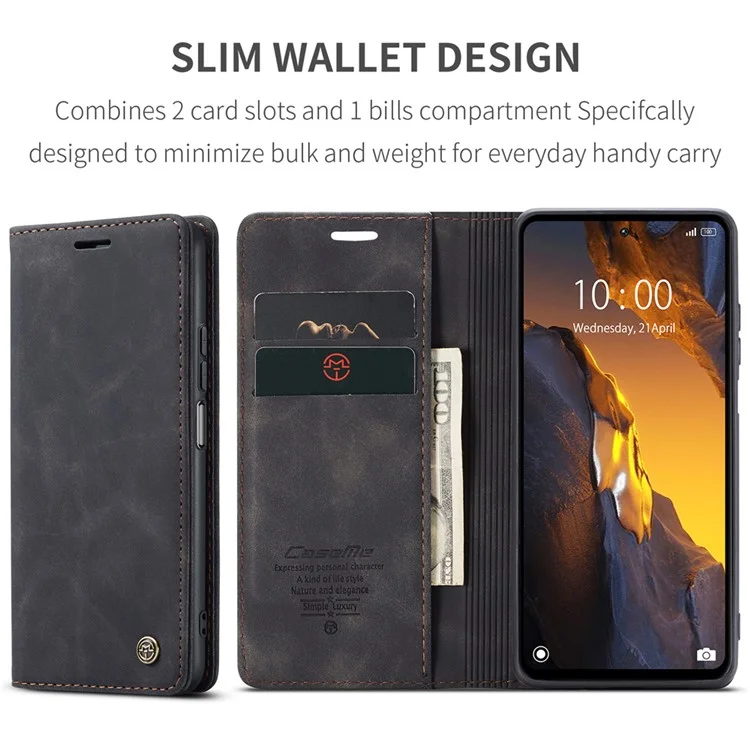 CASEME 013 Series For Xiaomi Poco F5 5G / Redmi Note 12 Turbo Estuche de cartera de piel sintética Funda de teléfono con soporte - Negro