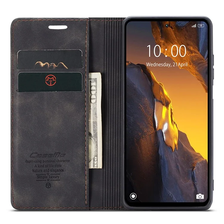 CASEME 013 Series For Xiaomi Poco F5 5G / Redmi Note 12 Turbo Estuche de cartera de piel sintética Funda de teléfono con soporte - Negro
