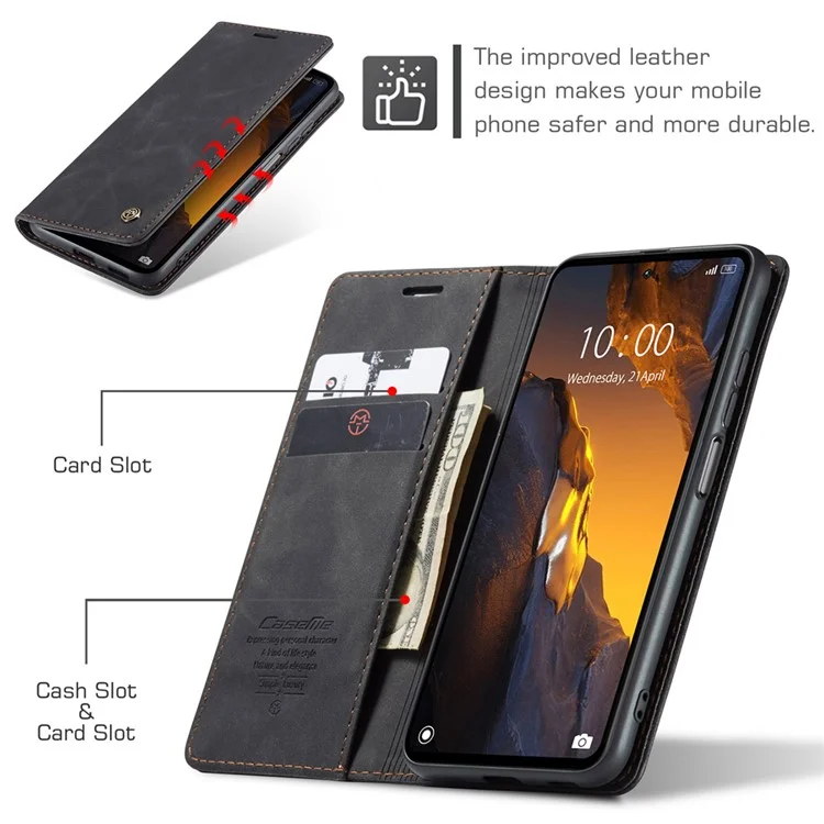 CASEME 013 Series For Xiaomi Poco F5 5G / Redmi Note 12 Turbo Estuche de cartera de piel sintética Funda de teléfono con soporte - Negro