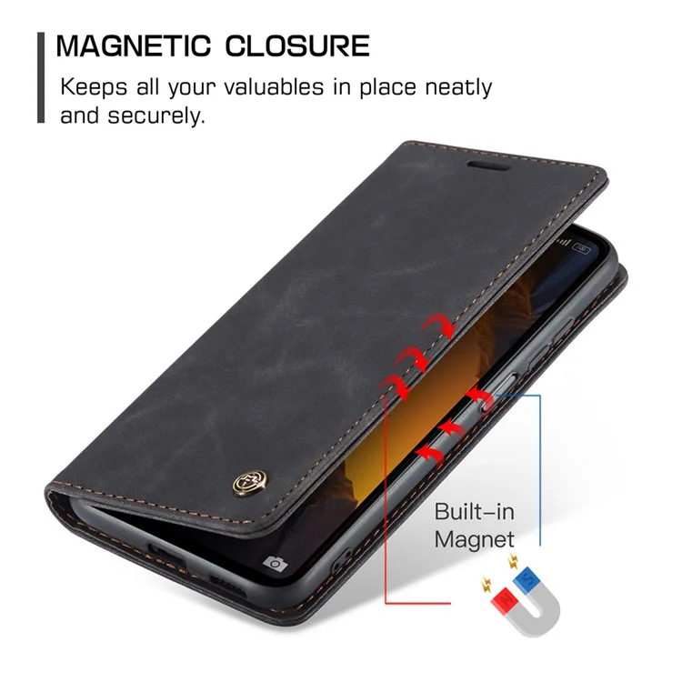 CASEME 013 Series For Xiaomi Poco F5 5G / Redmi Note 12 Turbo Estuche de cartera de piel sintética Funda de teléfono con soporte - Negro