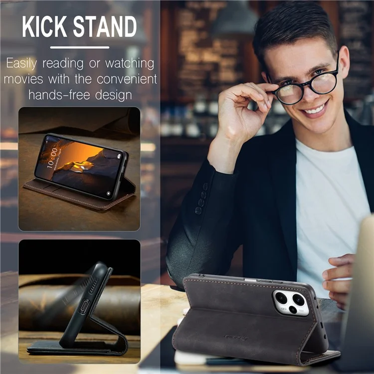 CASEME 013 Series For Xiaomi Poco F5 5G / Redmi Note 12 Turbo Estuche de cartera de piel sintética Funda de teléfono con soporte - Negro