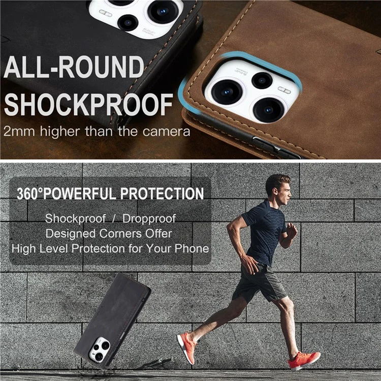 CASEME 013 Series For Xiaomi Poco F5 5G / Redmi Note 12 Turbo Estuche de cartera de piel sintética Funda de teléfono con soporte - Negro