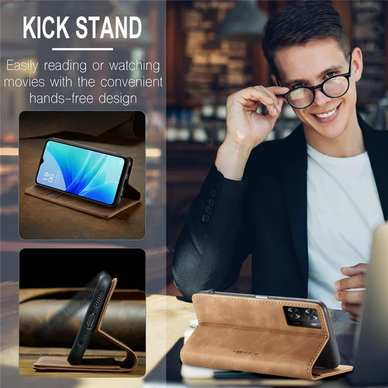 CASEME 013 Series Leather Case for Oppo A57 4G / A57s 4G / A57e 4G / A77 4G / A77s 4G / OnePlus Nord N20 SE 4G Wallet Stand Phone Cover - Brown