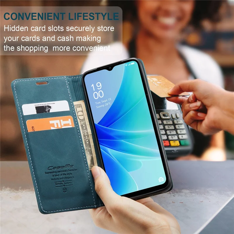 CASEME 013 Series Funda de Cuero para Oppo A57 4G / A57s 4G / A57e 4G / A77 4G / A77s 4G / OnePlus Nord N20 SE 4G Cartera Soporte para Teléfono - Azul