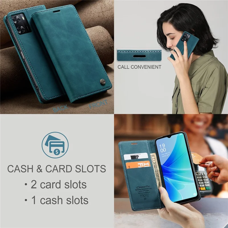 CASEME 013 Series Funda de Cuero para Oppo A57 4G / A57s 4G / A57e 4G / A77 4G / A77s 4G / OnePlus Nord N20 SE 4G Cartera Soporte para Teléfono - Azul