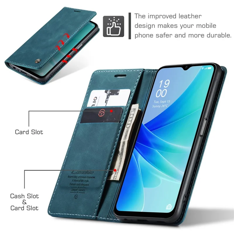 CASEME 013 Series Funda de Cuero para Oppo A57 4G / A57s 4G / A57e 4G / A77 4G / A77s 4G / OnePlus Nord N20 SE 4G Cartera Soporte para Teléfono - Azul