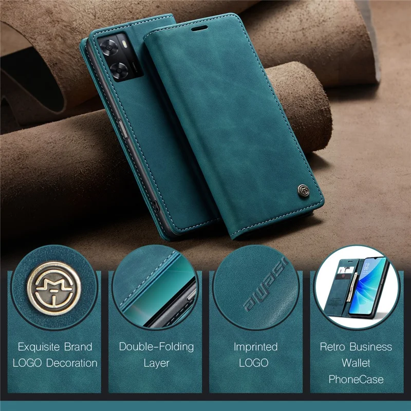 CASEME 013 Series Funda de Cuero para Oppo A57 4G / A57s 4G / A57e 4G / A77 4G / A77s 4G / OnePlus Nord N20 SE 4G Cartera Soporte para Teléfono - Azul