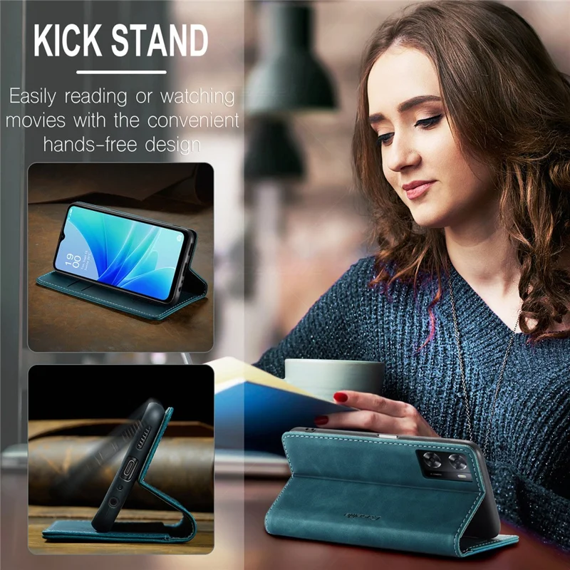 CASEME 013 Series Funda de Cuero para Oppo A57 4G / A57s 4G / A57e 4G / A77 4G / A77s 4G / OnePlus Nord N20 SE 4G Cartera Soporte para Teléfono - Azul