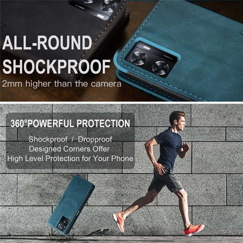 CASEME 013 Series Funda de Cuero para Oppo A57 4G / A57s 4G / A57e 4G / A77 4G / A77s 4G / OnePlus Nord N20 SE 4G Cartera Soporte para Teléfono - Azul