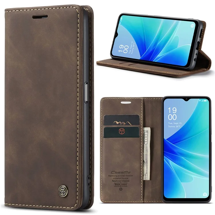 CASEME 013 Serie Funda de Piel para Oppo A57 4G / A57s 4G / A57e 4G / A77 4G / A77s 4G / OnePlus Nord N20 SE 4G Cartera Soporte Cubierta de Teléfono - Café