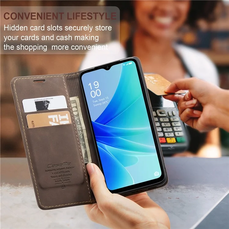 CASEME 013 Serie Funda de Piel para Oppo A57 4G / A57s 4G / A57e 4G / A77 4G / A77s 4G / OnePlus Nord N20 SE 4G Cartera Soporte Cubierta de Teléfono - Café