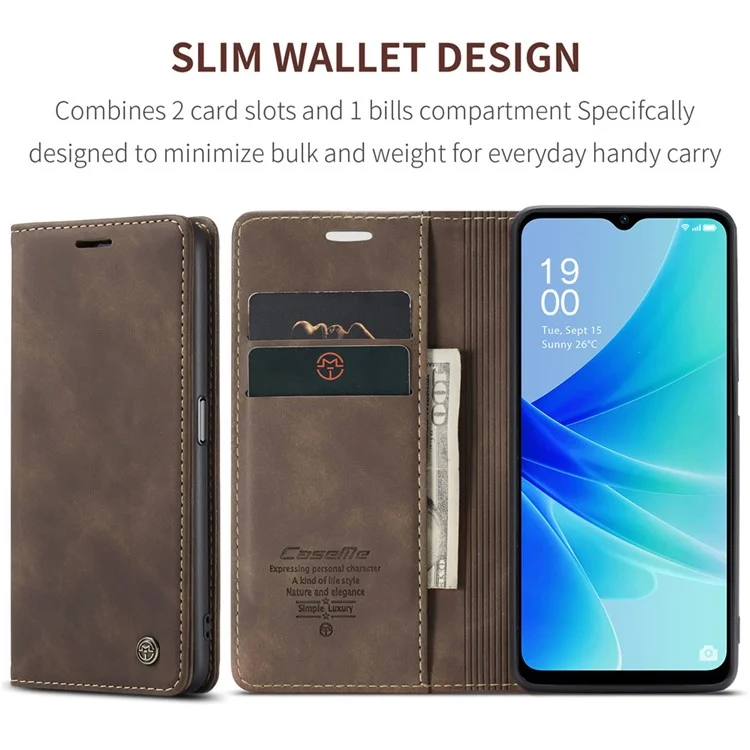 CASEME 013 Serie Funda de Piel para Oppo A57 4G / A57s 4G / A57e 4G / A77 4G / A77s 4G / OnePlus Nord N20 SE 4G Cartera Soporte Cubierta de Teléfono - Café