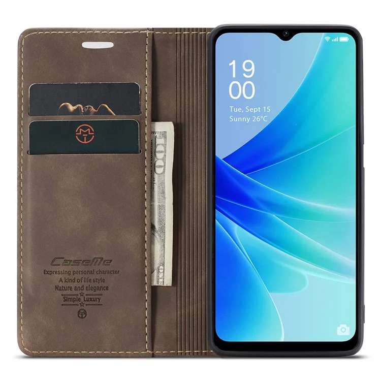 CASEME 013 Serie Funda de Piel para Oppo A57 4G / A57s 4G / A57e 4G / A77 4G / A77s 4G / OnePlus Nord N20 SE 4G Cartera Soporte Cubierta de Teléfono - Café