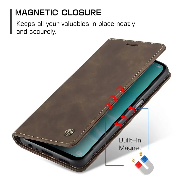 CASEME 013 Serie Funda de Piel para Oppo A57 4G / A57s 4G / A57e 4G / A77 4G / A77s 4G / OnePlus Nord N20 SE 4G Cartera Soporte Cubierta de Teléfono - Café